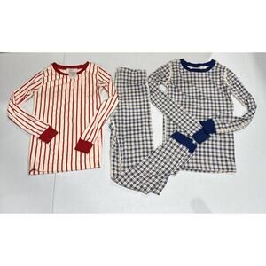 Hanna Andersson Boys Pajama Set & Pjs Top 120 6-7 Blue Plaid Red Stripes Holiday